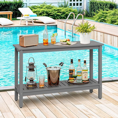 Segawe 48" Outdoor Console Table Wooden Table w/ 2-tier Storage Shelf Rectangular Grey