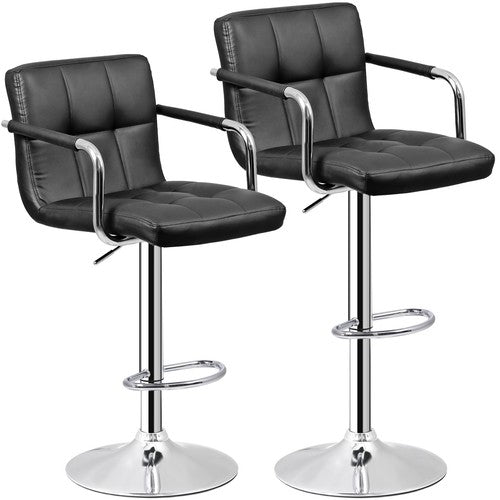 Segawe 2PCS Adjustable Bar Stools PU Leather Modern Dinning Chair with Armrest Black