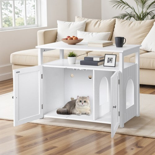 Segawe Cat Litter Box Enclosure Large Hidden Litter Box Side Table w/ Storage Shelf