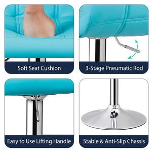 Segawe 2 PCS Bar Stools PU Leather Swivel Chairs with Footrest Adjustable Height Blue