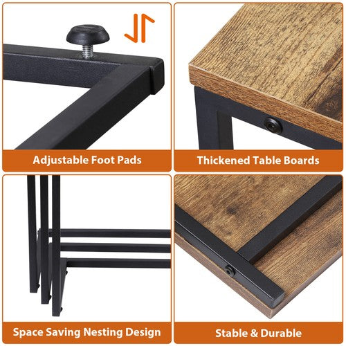 Segawe Modern Nesting Coffee Table Set of 3 C Table for Living Room Sofa Metal Legs