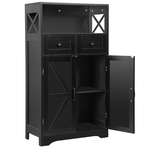 Segawe Farmhouse Storage Cabinet Bathroom Floor Cabinet Kitchen Pantry w/ Drawers Black