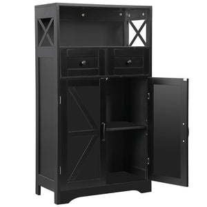 Segawe Farmhouse Storage Cabinet Bathroom Floor Cabinet Kitchen Pantry w/ Drawers Black