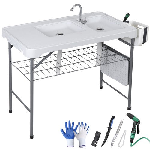 Segawe Fish Cleaning Table with Sink 42.6" Width Portable Folding Camping Table Patio