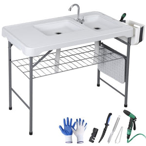 Segawe Fish Cleaning Table with Sink 42.6" Width Portable Folding Camping Table Patio