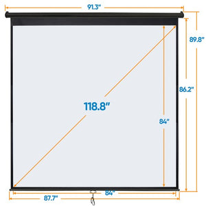 Segawe 120'' Projector Screen Projection Screen Manual Pull Down HD 1:1 Format Black