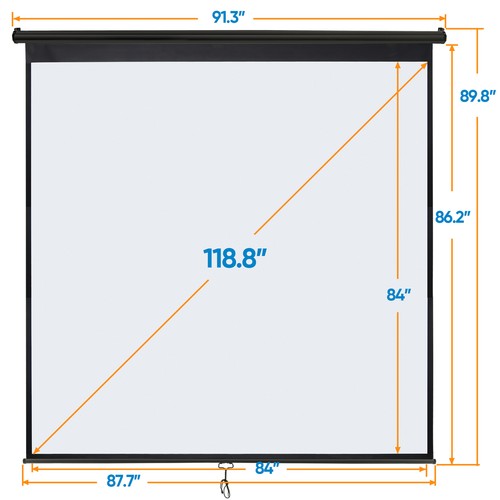 Segawe 120'' Projector Screen Projection Screen Manual Pull Down HD 1:1 Format Black