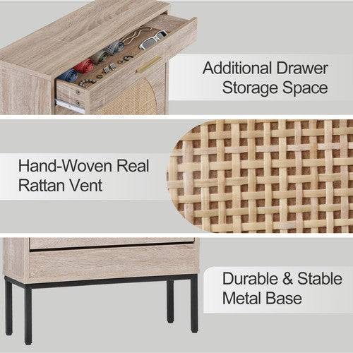 Segawe Shoe Storage Cabinet Shoe Rack Organizer with 2 Rattan Flip Drawers & Metal Legs