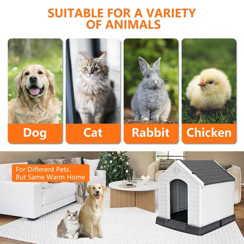 Segawe Indoor Outdoor Dog House Pet Shelter Grey Waterproof Up to 100LB Dog w/Air Vents