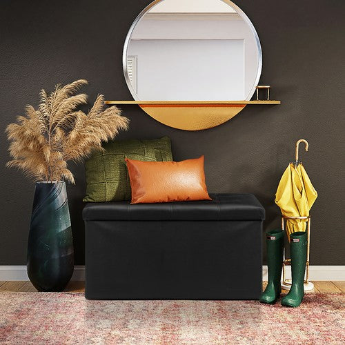 Segawe 30" Folding Storage Ottoman Bench Storage Chest Footrest with Padded Seat Black