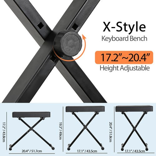 Segawe X-Style Piano Bench Thickness Padded Chair Seat Adjustable Height Keyboard Stool