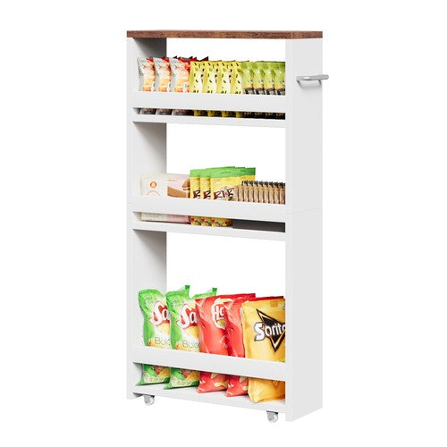 Segawe 4 Tier White Slim Storage Cart w/ Handle Slide Out Storage Rolling Utility Cart