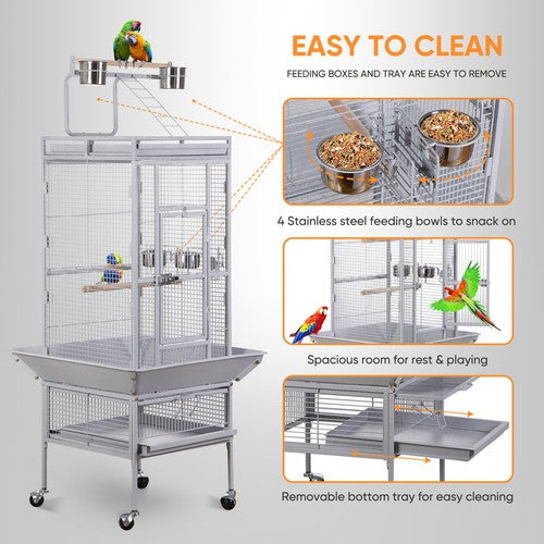 Segawe 61" Large Bird Cage Playtop Parrot Cage Cockatiel Cockatoo w/Rolling Stand White