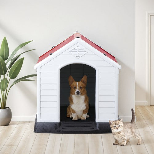 Segawe Large Plastic Dog House Indoor Outdoor Dog Kennel Puppy Shelter w/Air Vents Red