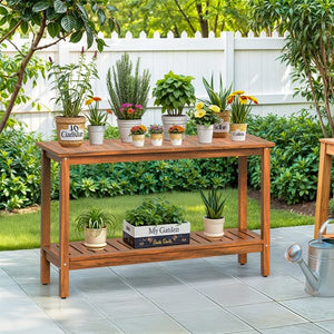 Segawe 2-Shelf Wooden Console Table Indoor Outdoor Multifunctional 48" w/Foot Sliders