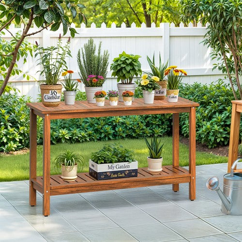 Segawe 2-Shelf Wooden Console Table Indoor Outdoor Multifunctional 48" w/Foot Sliders