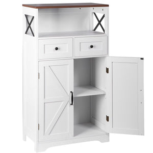 Segawe White Floor Cabinet Farmhouse Storage Cabinet with Doors and Drawer Freestanding