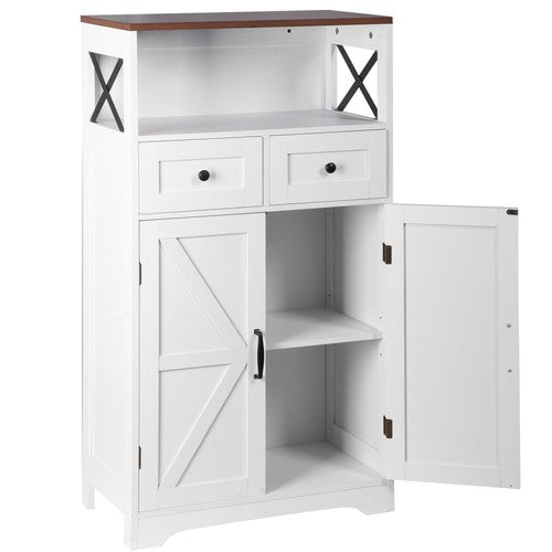 Segawe White Floor Cabinet Farmhouse Storage Cabinet with Doors and Drawer Freestanding
