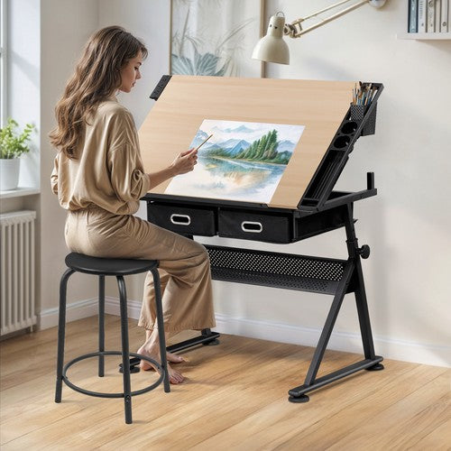 Segawe Drafting Drawing Table Tabletop Adjustable Height with Charge Outlet Natural