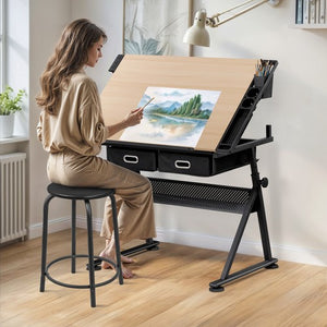 Segawe Drafting Drawing Table Tabletop Adjustable Height with Charge Outlet Natural