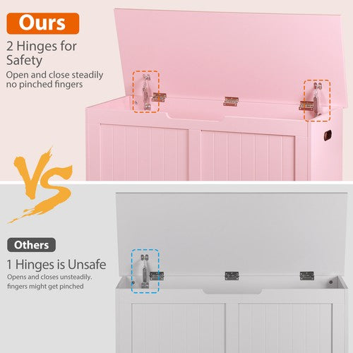 Segawe 39.4" Storage Chest Wooden Storage Bench Lift Top Toy Box w/2 Safety Hinges Pink