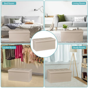 Segawe 30" Folding Storage Ottoman Footstools with Cover for Living Room Bedroom Beige