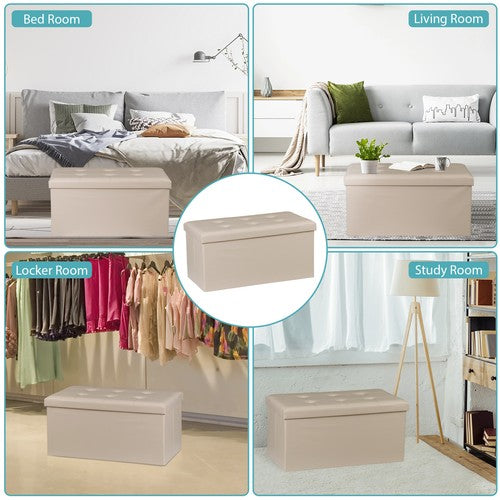 Segawe 30" Folding Storage Ottoman Footstools with Cover for Living Room Bedroom Beige