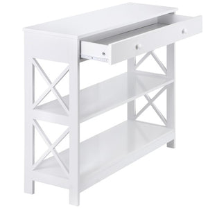 Segawe 3 Tier X Shaped Entryway Console Table with Storage Drawer Multipurpose White