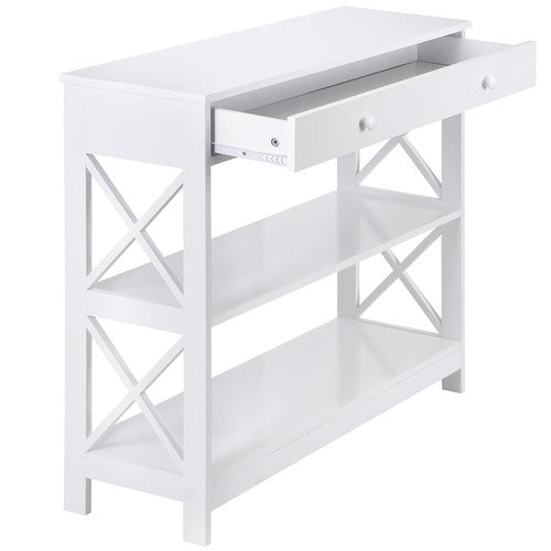 Segawe 3 Tier X Shaped Entryway Console Table with Storage Drawer Multipurpose White