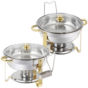 Segawe 2Pack 5QT Stainless Steel Chafing Dish Buffet Set Round Chafers w/Glass Lid Gold