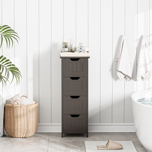 Segawe Narrow Floor Bathroom Storage Cabinet w/ Slide Out Drawers for Small Space Brown