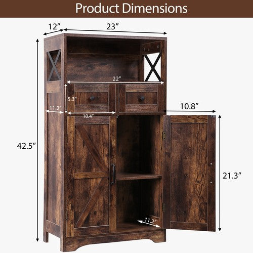 Segawe Bathroom Floor Cabinet w/ 2 Doors 2 Adjustable Shelves for Kitchen Rustic Brown
