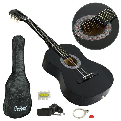 Segawe 38" Full Size Acoustic Guitar Adult Kids Beginners Black Guitar with Guitar Pick