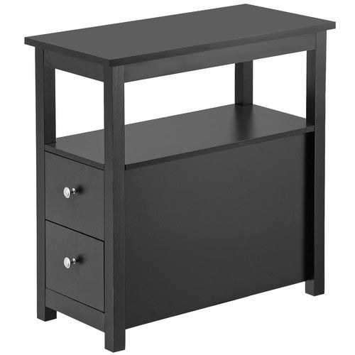 Segawe Black End Table with 2 Drawer and Open Shelf Narrow Side Table for Living Room