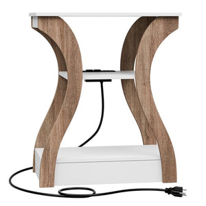 Segawe Set of 2 End Tables Accent Sofa Tables w/Curved Legs & Charging Station White
