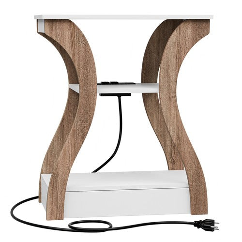 Segawe Set of 2 End Tables Accent Sofa Tables w/Curved Legs & Charging Station White