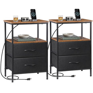 Segawe Set of 2 Nightstand Bedside Table 2 Drawers with Charging Station and USB Ports