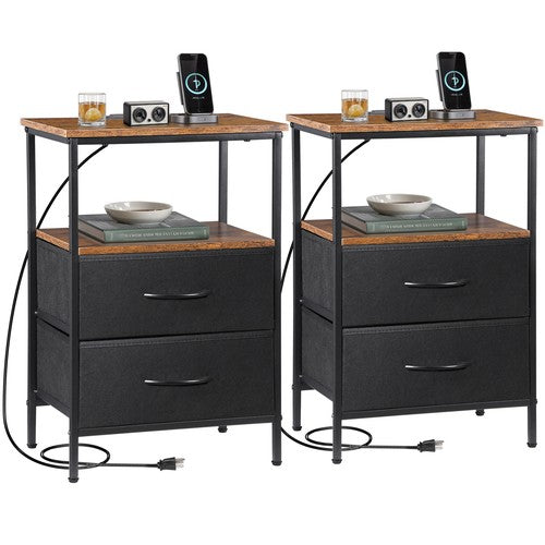 Segawe Set of 2 Nightstand Bedside Table 2 Drawers with Charging Station and USB Ports