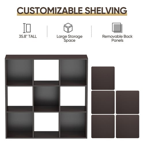 Segawe 9 Cube Storage Organizer Wooden Bookshelf Display W/5 Removable Back Panel Brown