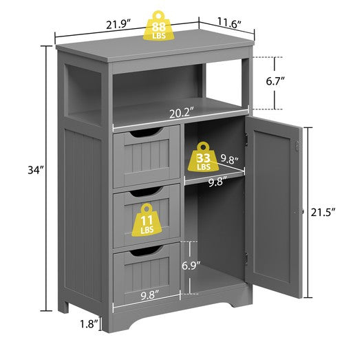 Segawe Bathroom Floor Cabinet Storage Organizer Cabinet with Drawers and Door Gray