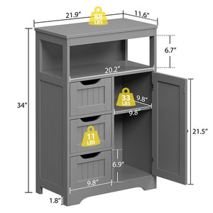 Segawe Bathroom Floor Cabinet Storage Organizer Cabinet with Drawers and Door Gray