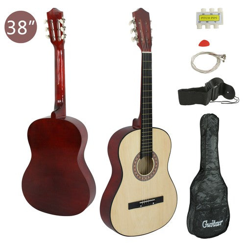 Segawe 38" Wooden Beginners Acoustic Guitar With Guitar Case,Strap and Pick Natural