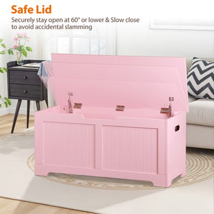 Segawe 39.4" Storage Chest Wooden Storage Bench Lift Top Toy Box w/2 Safety Hinges Pink