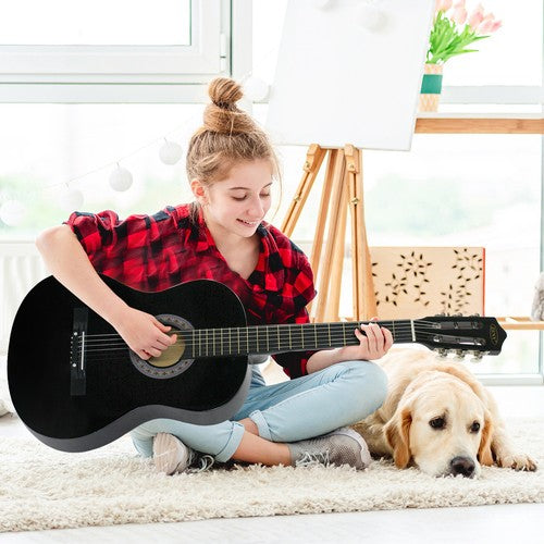 Segawe 38" Full Size Acoustic Guitar Adult Kids Beginners Black Guitar with Guitar Pick