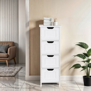 Segawe Bathroom Floor Cabinet with 4 Drawers Sturdy Storage Organizer Cabinet White