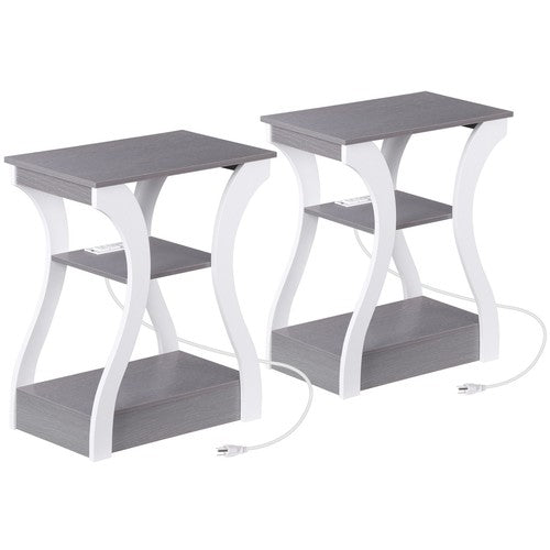 Segawe 2X 3 Tier End Table Small Bedside Table Nightstand for Bedroom Living Room Gray