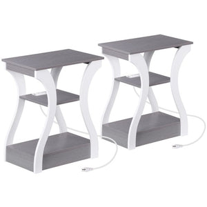 Segawe 2X 3 Tier End Table Small Bedside Table Nightstand for Bedroom Living Room Gray