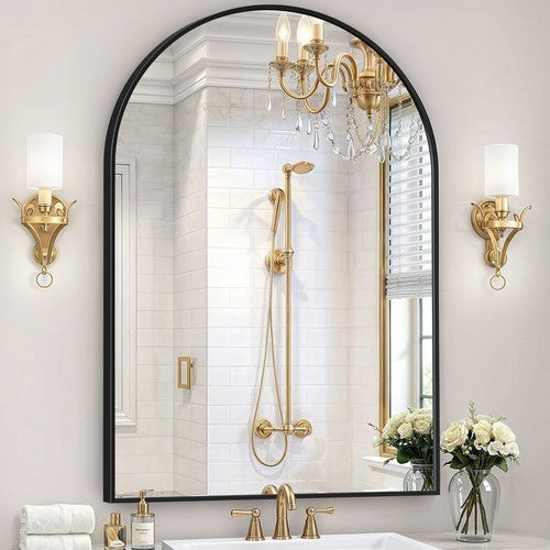 Segawe 24"x36" Arch Bathroom Mirror Wall Mounted Vanity Metal Frame Mirror for Bedroom