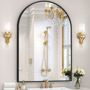 Segawe 24"x36" Arch Bathroom Mirror Wall Mounted Vanity Metal Frame Mirror for Bedroom