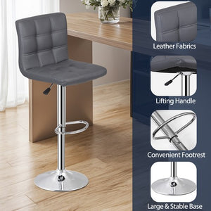 Segawe Set of 2 Adjustable Bar Stools PU Leather Modern Dinning Chair with Back Gray